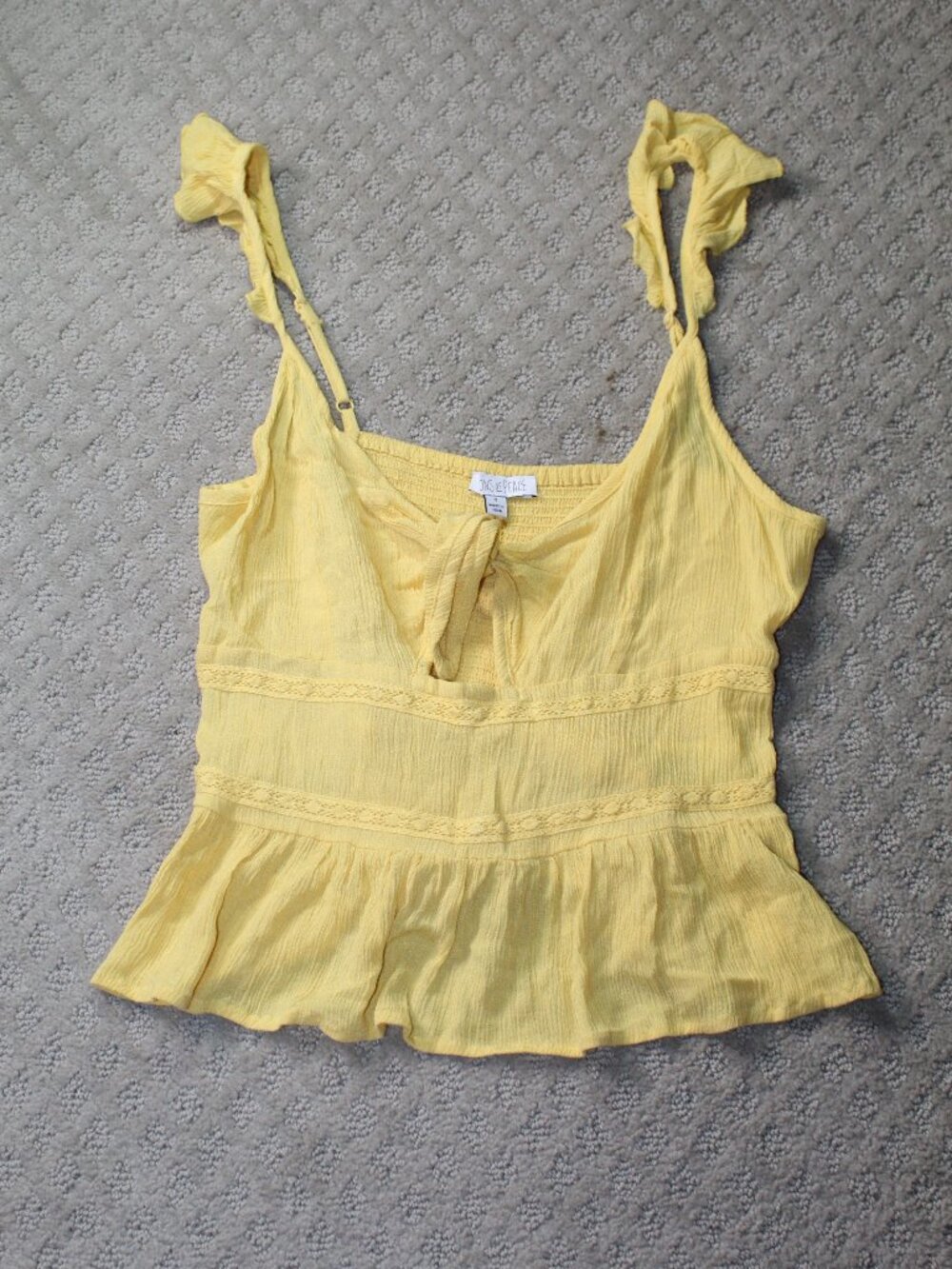 Patrons of Peace Smocked Crop Top Size S Yellow Spaghetti Straps Ruffle